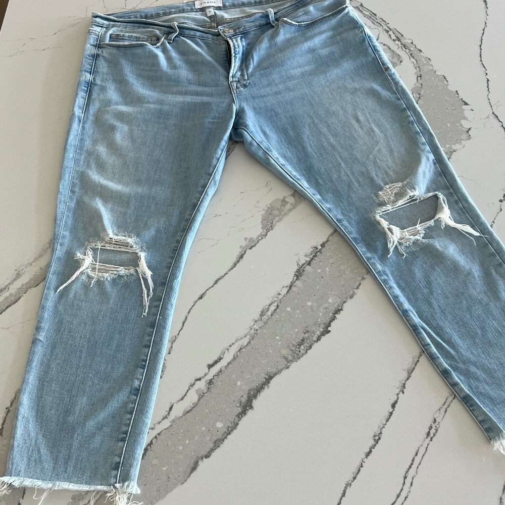 Frame Denim Light Blue Distressed Ankle Jeans